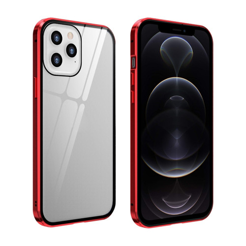 Fusion360 iPhone 12 / 12 Pro Double Sides Tempered Glass Magnetic Adsorption Metal Frame Anti-peep Screen Case - Red